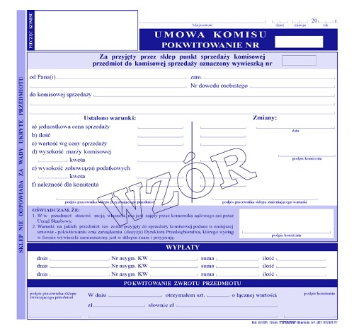 Druk umowa komisu - pokwitowanie 2/3 A4 01108