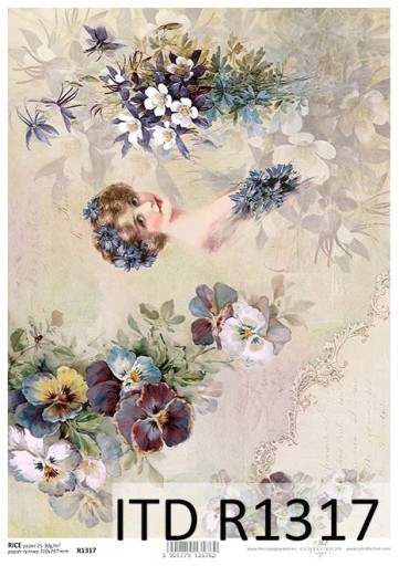 Papier RYŻOWY R1317 z włoskami A4 decoupage