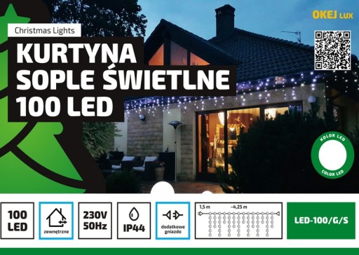 Lampki zewnętrzne 100 LED sople + dodatkowe gniazd