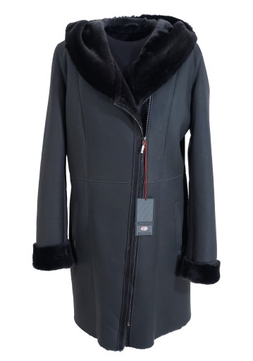 Kożuch DAMSKI Naturalny ELEGANCKI 44 KAPTUR CIEPŁY Modny OWCZY ZIMOWY NEW