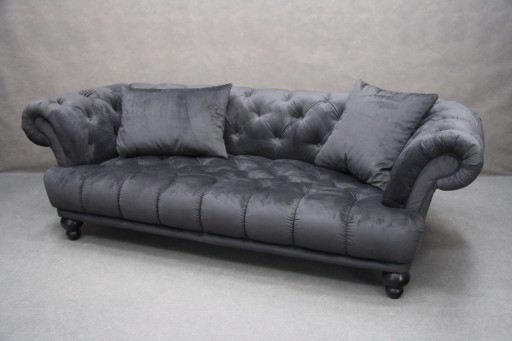 Sofa CHESTERFIELD Kanapa Pikowana Grafitowa Czarna AMORE 22 BLACK Glamour