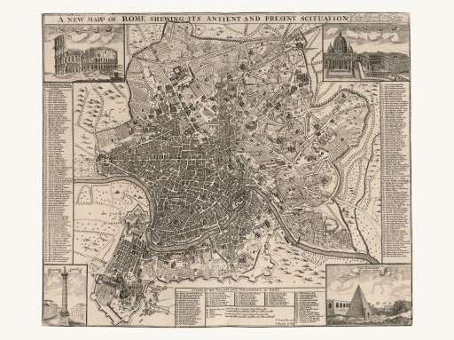 RZYM WŁOCHY bogato zdobiona mapa Senex 1721