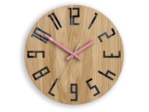ZEGAR Drewniany Dąb Slim_Wood_Pink ModernClock