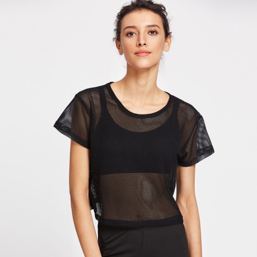 Bluzka Koszulka Crop Top przeźroczysta siateczka M