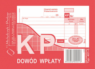 KP Dowód wpłaty pokwitowanie MiPro wielokopia bloczek 80 kartek A6 401-5