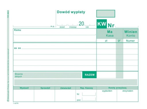 402-5 KW DOWÓD WYPŁATY A6 KASOWE BANKOWE