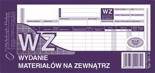 DRUK WZ wydanie materiałów 1/3 A4 351-8 80k