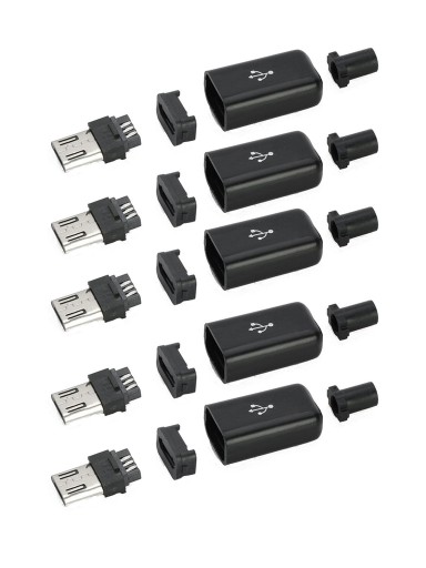 5 SZTUK CZARNY WTYK WTYCZKA MĘSKA MICROUSB 5PIN