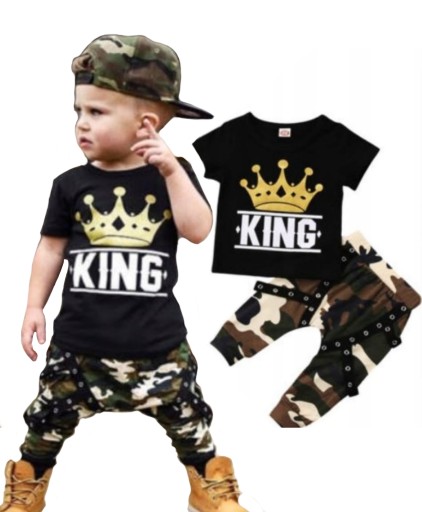 Zestaw t-shirt spodnie moro baggy szelki KING 110