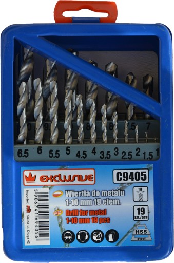 WIERTŁA DO METALU 1 - 10mm 19 sztuk HHS WIERTŁO