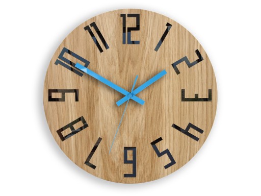 ZEGAR Drewniany Dąb Slim_Wood_Blue ModernClock
