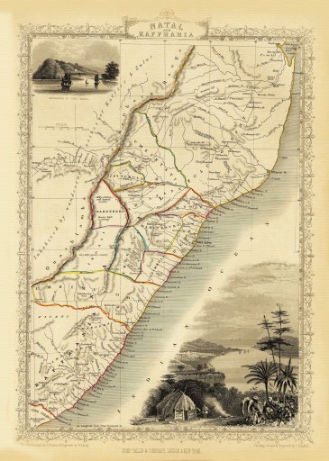 RPA Natal Durban mapa ilustrowana Tallis 1851 r.