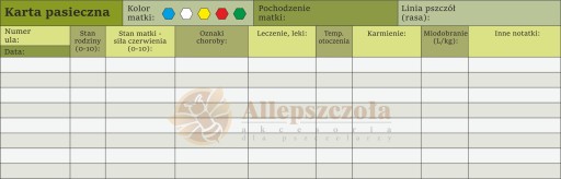 Karta pasieczna DUŻA FOLIOWANA wodoodporna zielona podlużna 1 szt