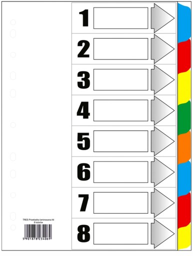 Przekładki zakładki kartonowe laminowane A4 1-8 do segregatora indeksujące