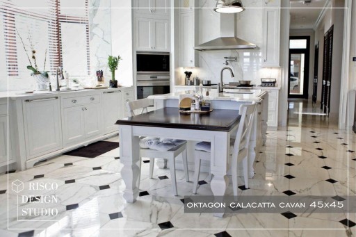 восьмиугольный керамогранит типа WHITE MARBLE CARRARA 45x45