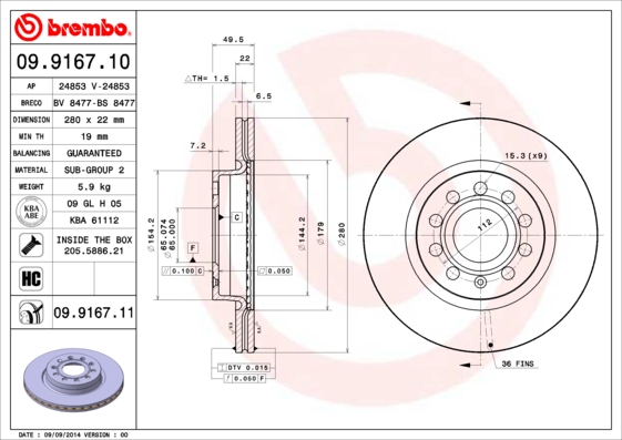 DISCS I PADS BREMBO FRONT VW GOLF V VI 280MM photo 2 - milautoparts-fr.ukrlive.com