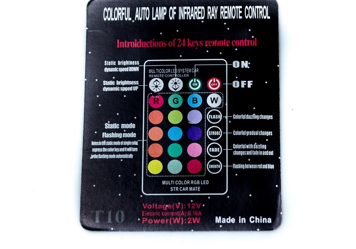 LUCES DIODO LUMINOSO LED RGB T10 W5W POSTOJOWE INTERIOR + CONTROL REMOTO 