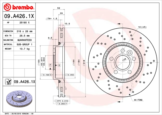 BREMBO XTRA DISCS FRONT S-MAX GALAXY 316MM photo 3 - milautoparts-fr.ukrlive.com